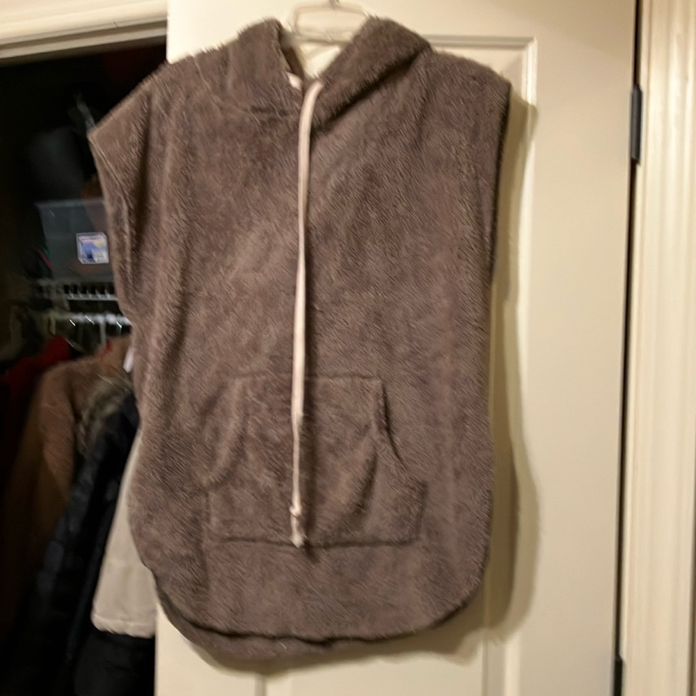 Pullover hooded fuzzy sweater